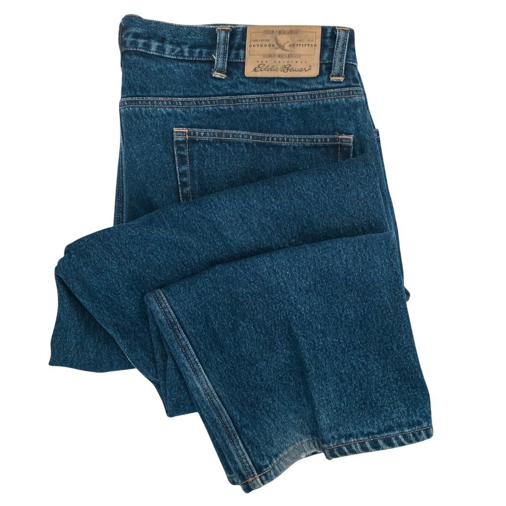 Eddie‎ Bauer Jeans Mens 40x30 Flannel Lined Plaid Straight Leg Cotton FITS 39x30